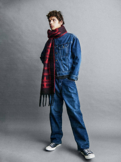 Koyu Mavi Stranger Things Flannel-astarlı Extra Baggy Jean Pantolon