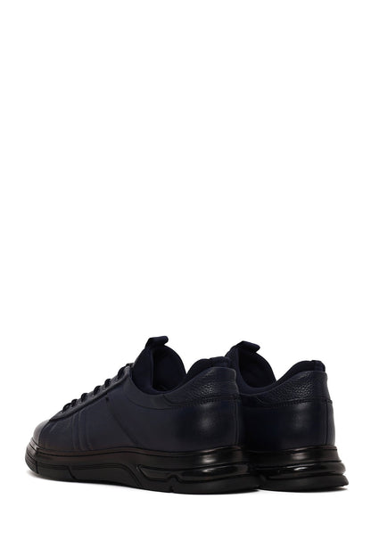 Erkek Lacivert Bağcıklı Deri Sneaker