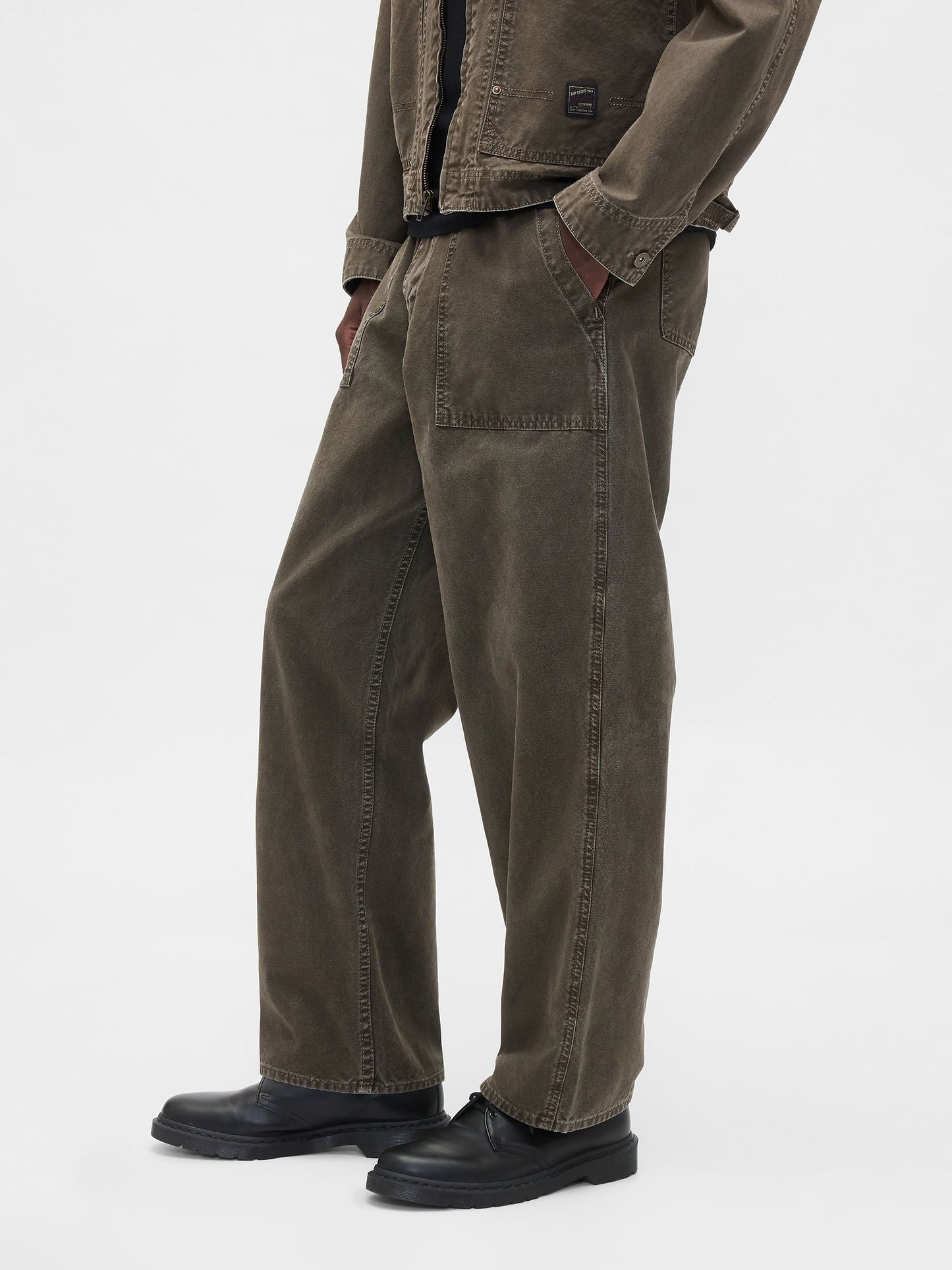 Haki Canvas Baggy Carpenter Jean Pantolon
