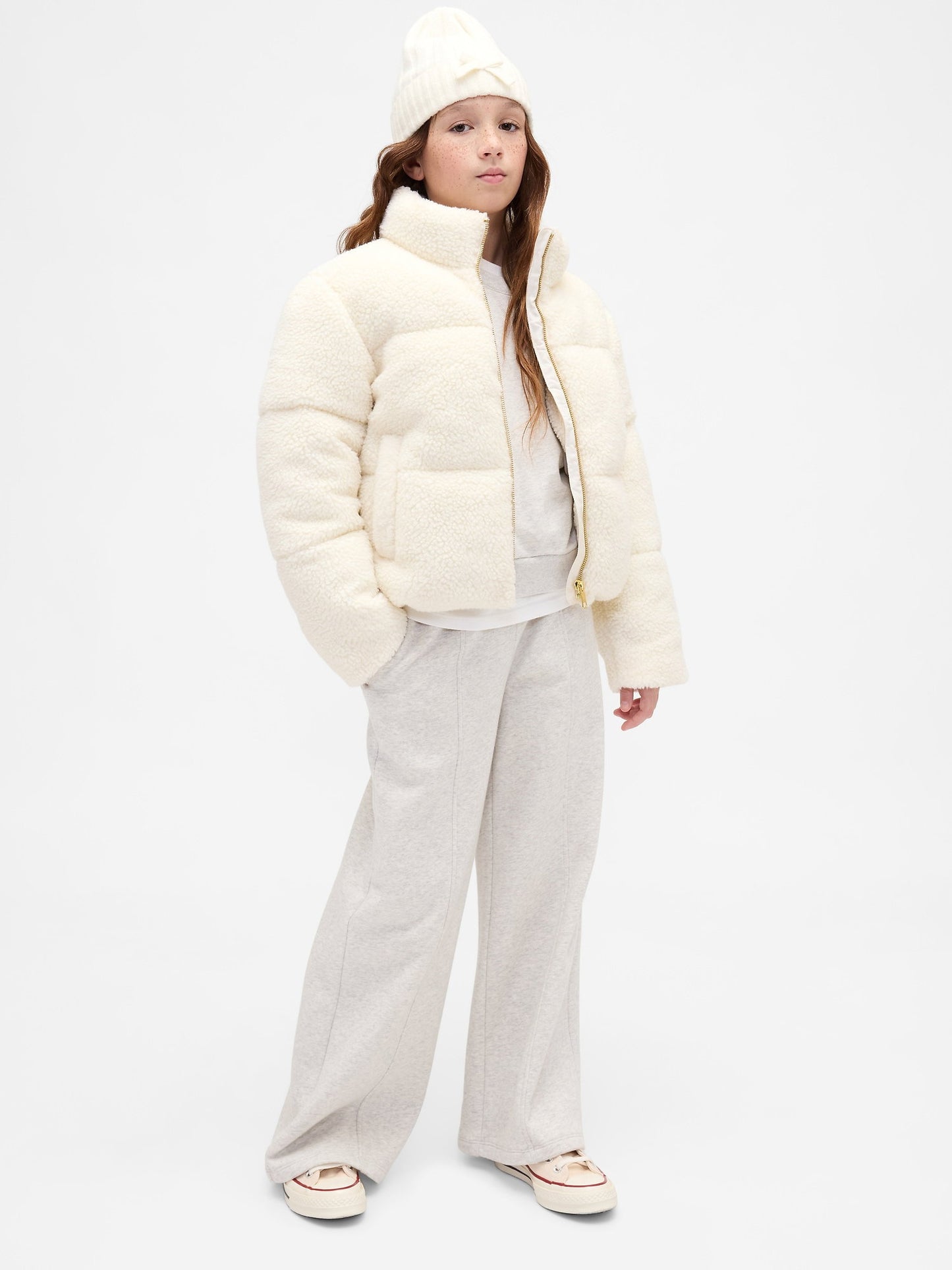 Kırık Beyaz Sherpa Puffer Şişme Mont