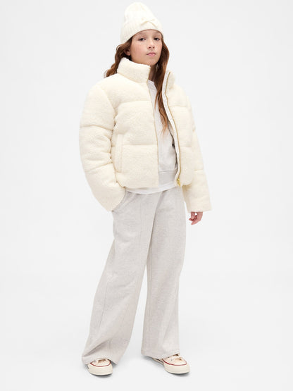 Kırık Beyaz Sherpa Puffer Şişme Mont
