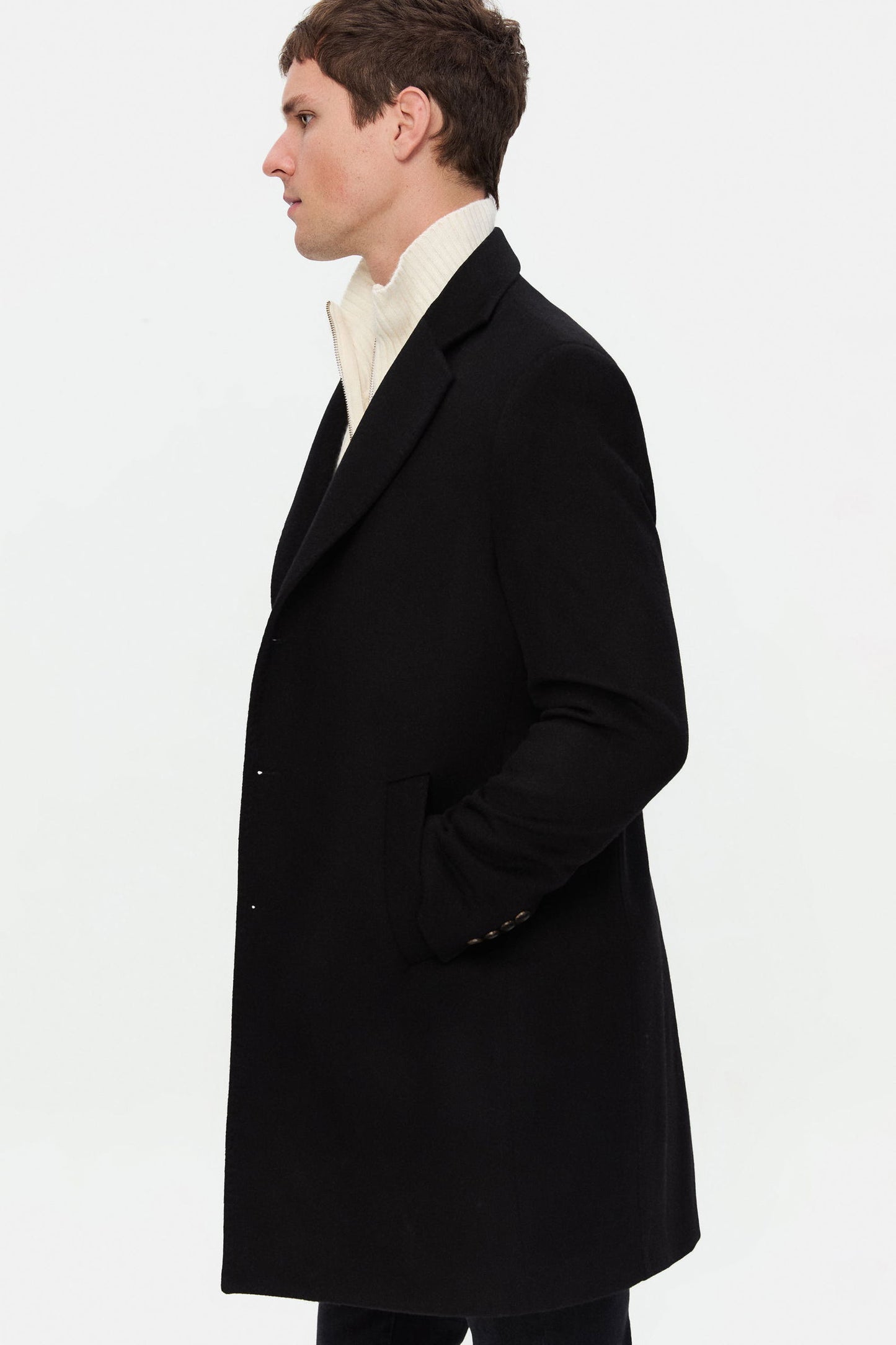 Damat Slim Fit Siyah Düz Palto