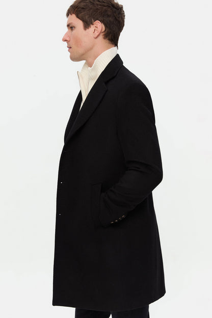 Damat Slim Fit Siyah Düz Palto