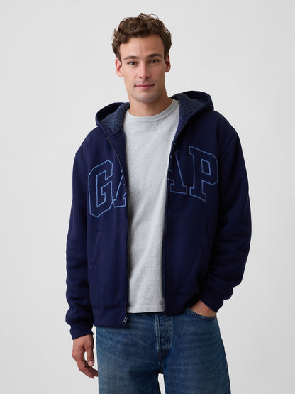 Lacivert Relaxed Gap Logo Sherpa Astarlı Fermuarlı Sweatshirt