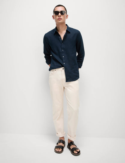 Slim Fit Keten Uzun Kollu Gömlek