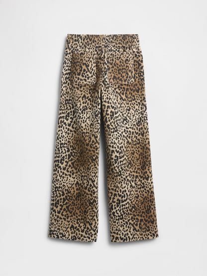 Kahverengi High Rise Baskılı Pull-on Wide Leg Jean Pantolon