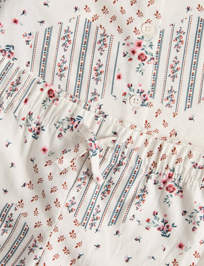 Saf Pamuklu Çiçek Desenli Patchwork Pijama Takımı