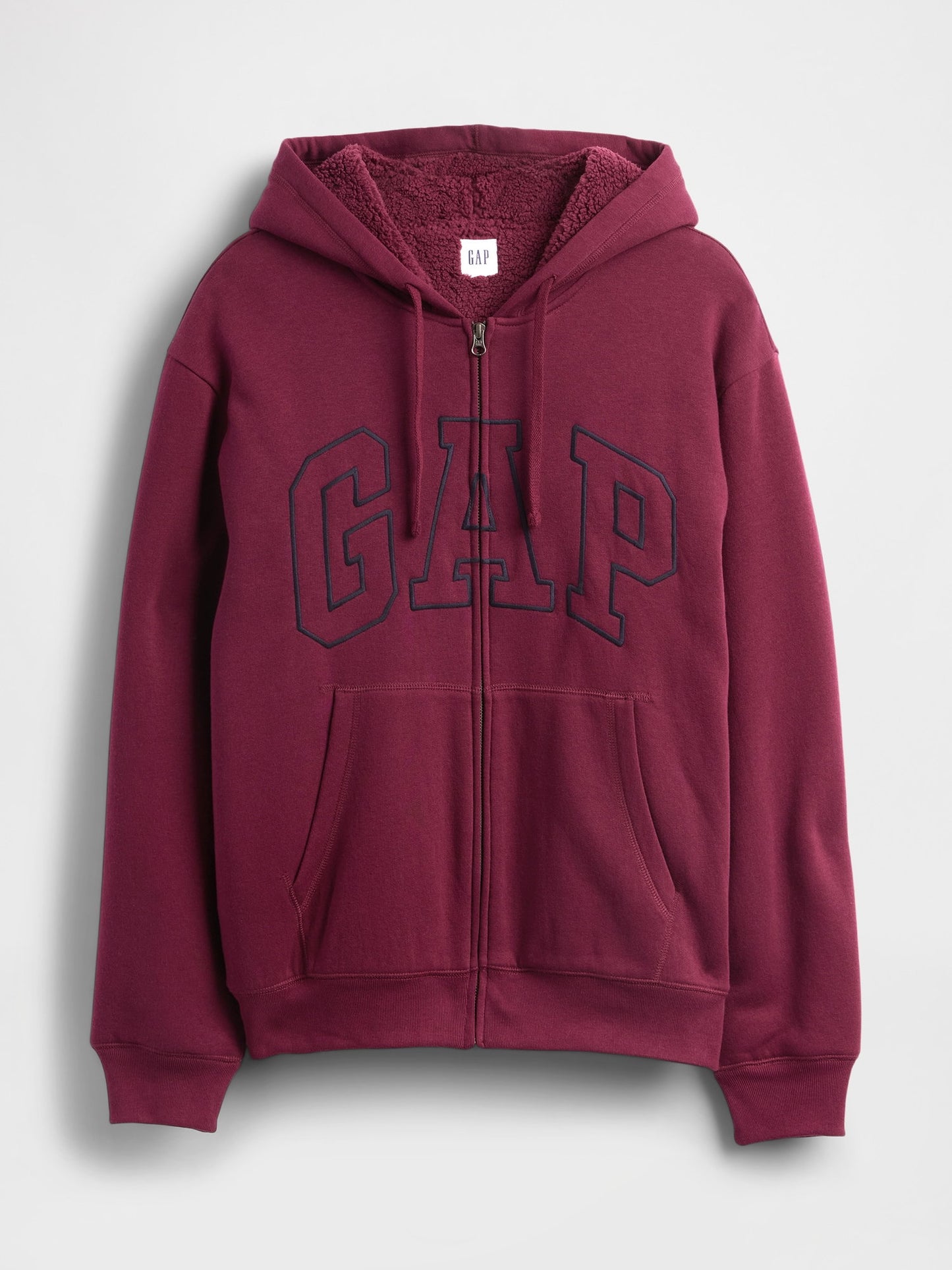 Bordo Relaxed Gap Logo Sherpa Astarlı Fermuarlı Sweatshirt