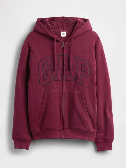 Bordo Relaxed Gap Logo Sherpa Astarlı Fermuarlı Sweatshirt