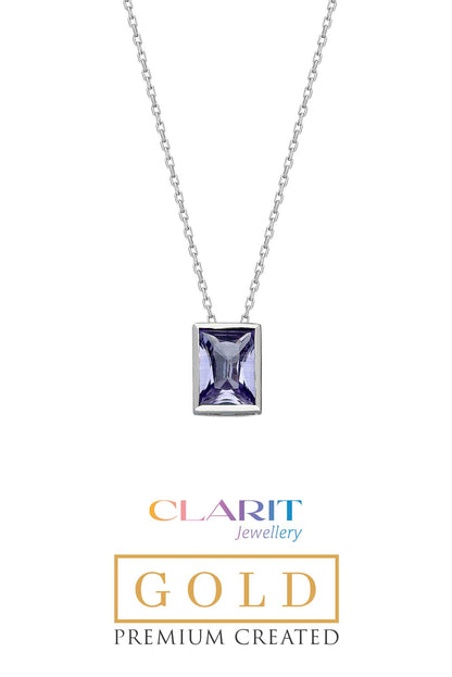 Created Alexandrite Taşlı Clarit Serisi Beyaz Altın Baget Kolye Ww02210178942