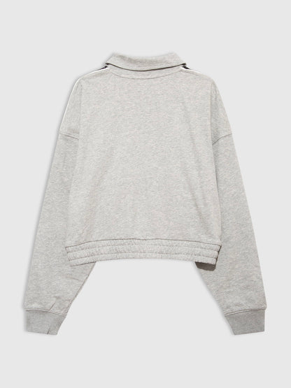 Gri Fransız Havlu Kumaş Varsity Track Fermuarlı Sweatshirt
