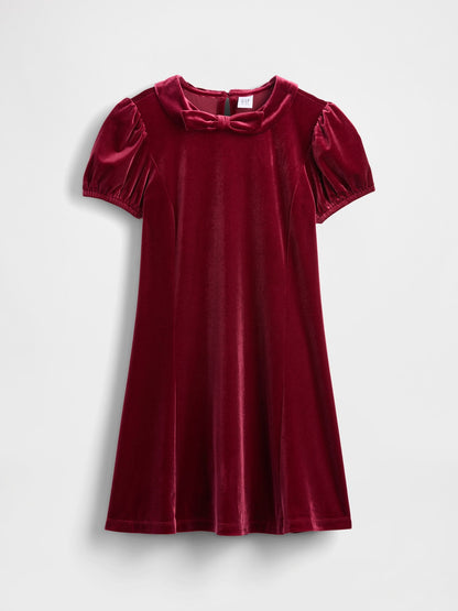 Bordo Kadife Fiyonk Elbise