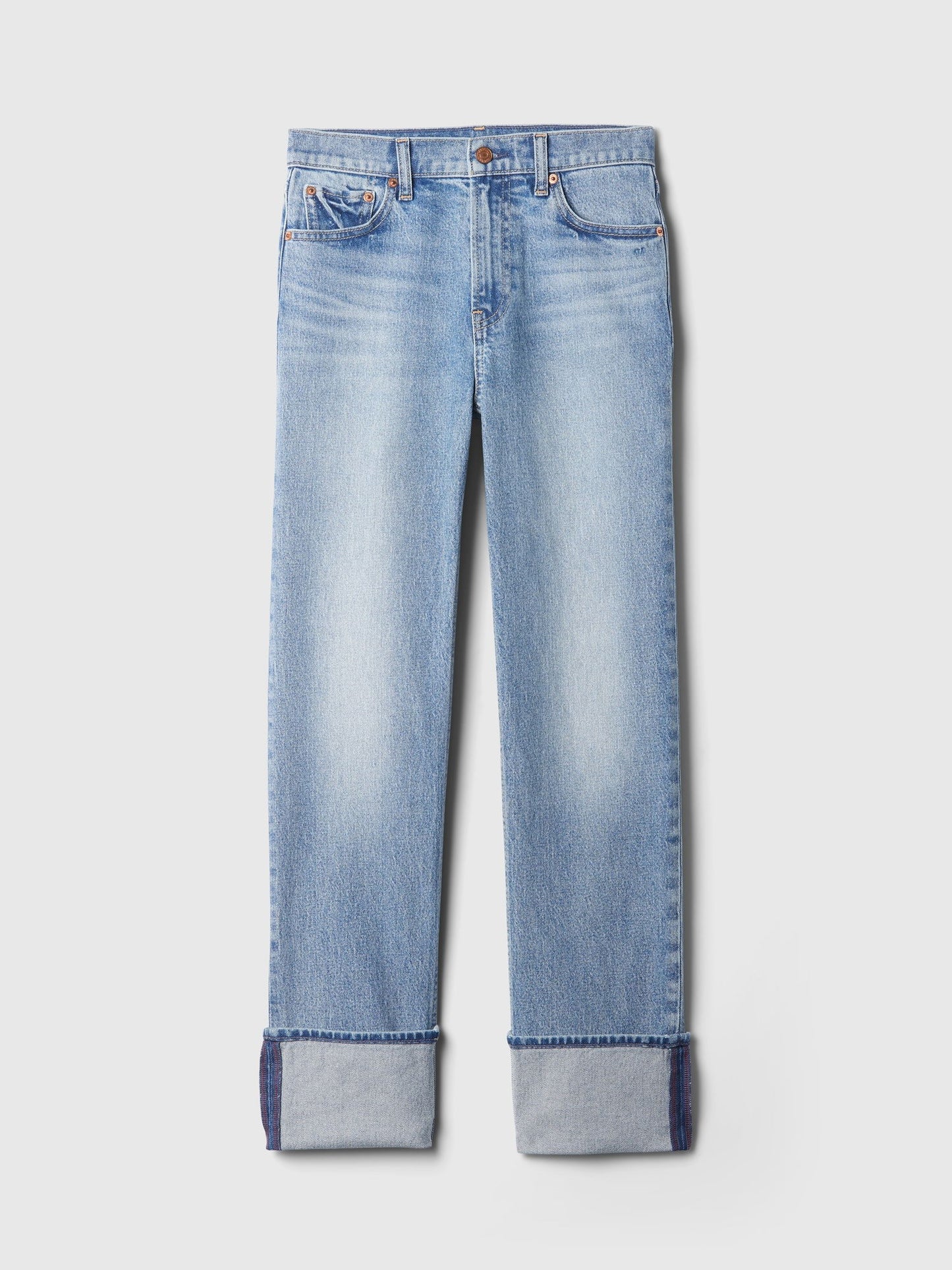Açık Mavi High Rise Cuffed '90s Straight Jean Pantolon
