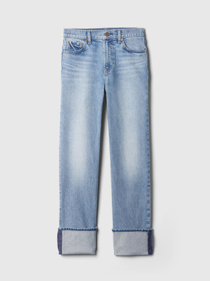 Açık Mavi High Rise Cuffed '90s Straight Jean Pantolon
