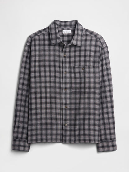 Gri Boxy Fit Flannel Gömlek