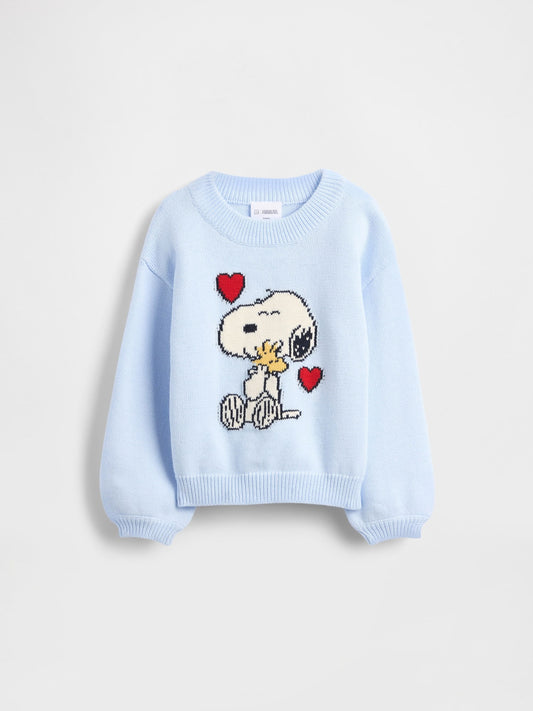 Açık Mavi Snoopy Bisiklet Yaka Kazak