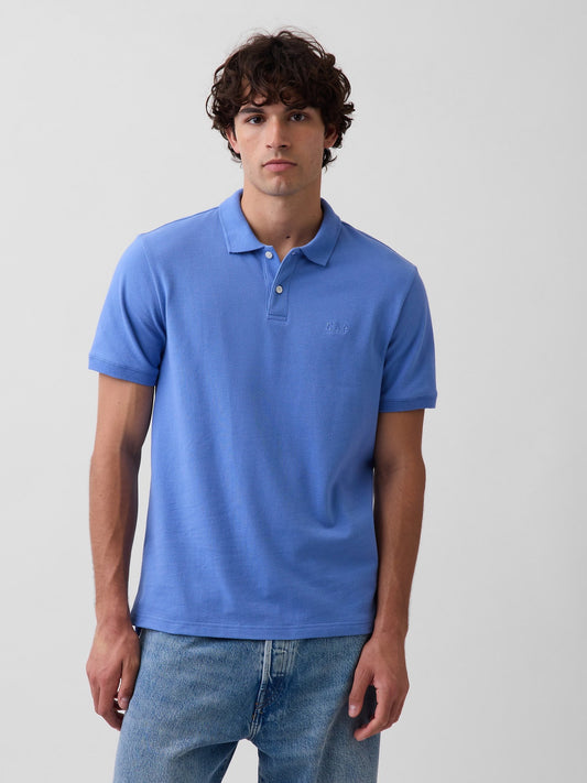 Açık Mavi Gap Logo Piqué Polo Yaka T-shirt