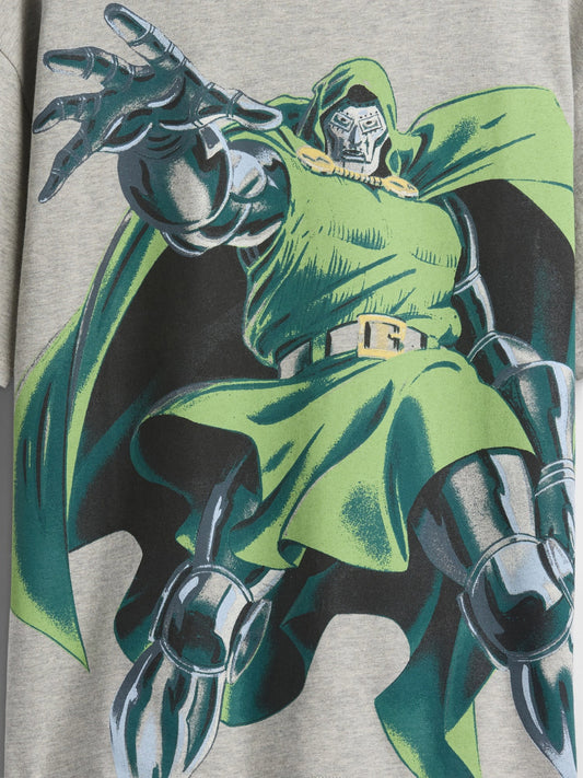 Gri Marvel Relaxed Grafik Baskılı T-shirt