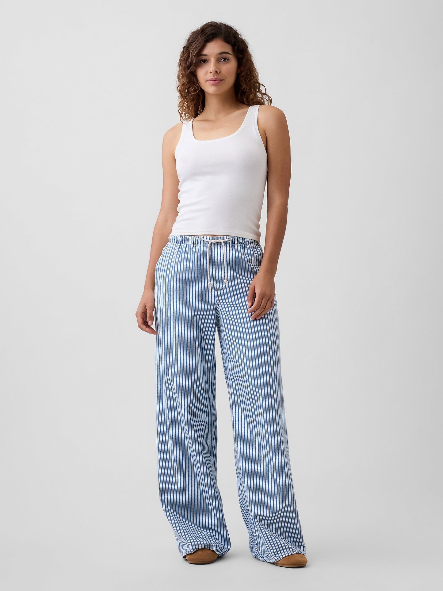 Mavi Mid Rise Pull-on Süper Hafif Wide-leg Jean Pantolon