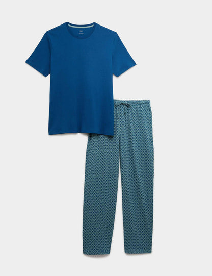Saf Pamuklu Geometrik Desenli Pijama Takımı