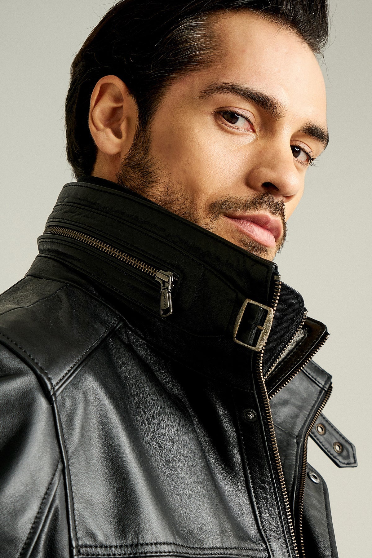 Eduardo Erkek Siyah Çift Yakalı Kürklü Deri Kaban