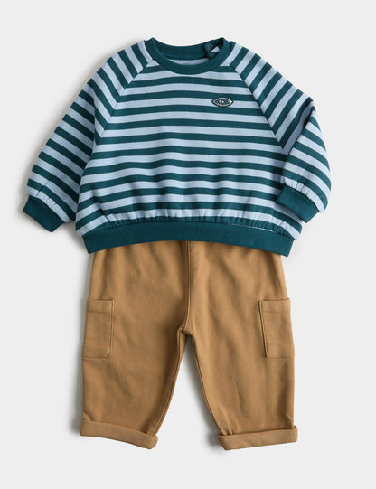 Çizgili Sweatshirt Ve Chino Pantolon Takımı