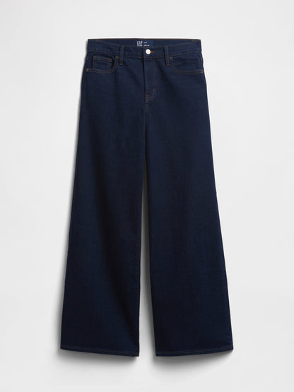 Koyu Mavi Mid Rise Wide-leg Jean Pantolon