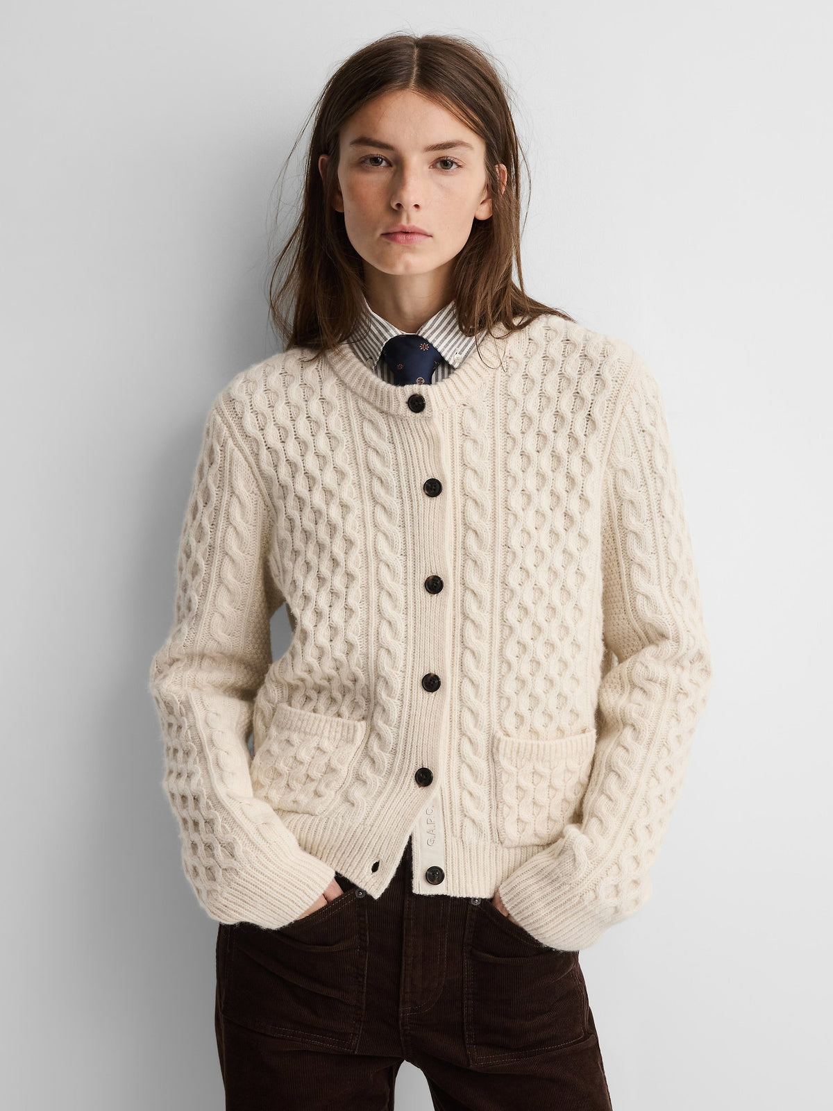 Krem Gap × A.p.c. Yün Cable Örgü Hırka