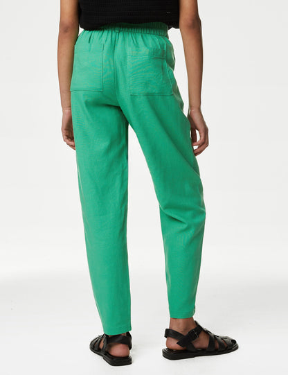 Tapered Fit Yüksek Bel Keten Pantolon