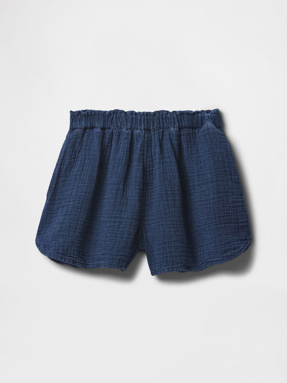 Lacivert Crinkle Gauze Denim Şort