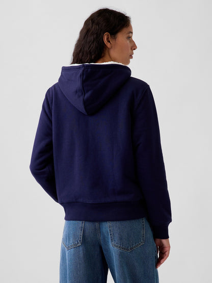 Lacivert Relaxed Gap Logo Sherpa-astarlı Fermuarlı Sweatshirt