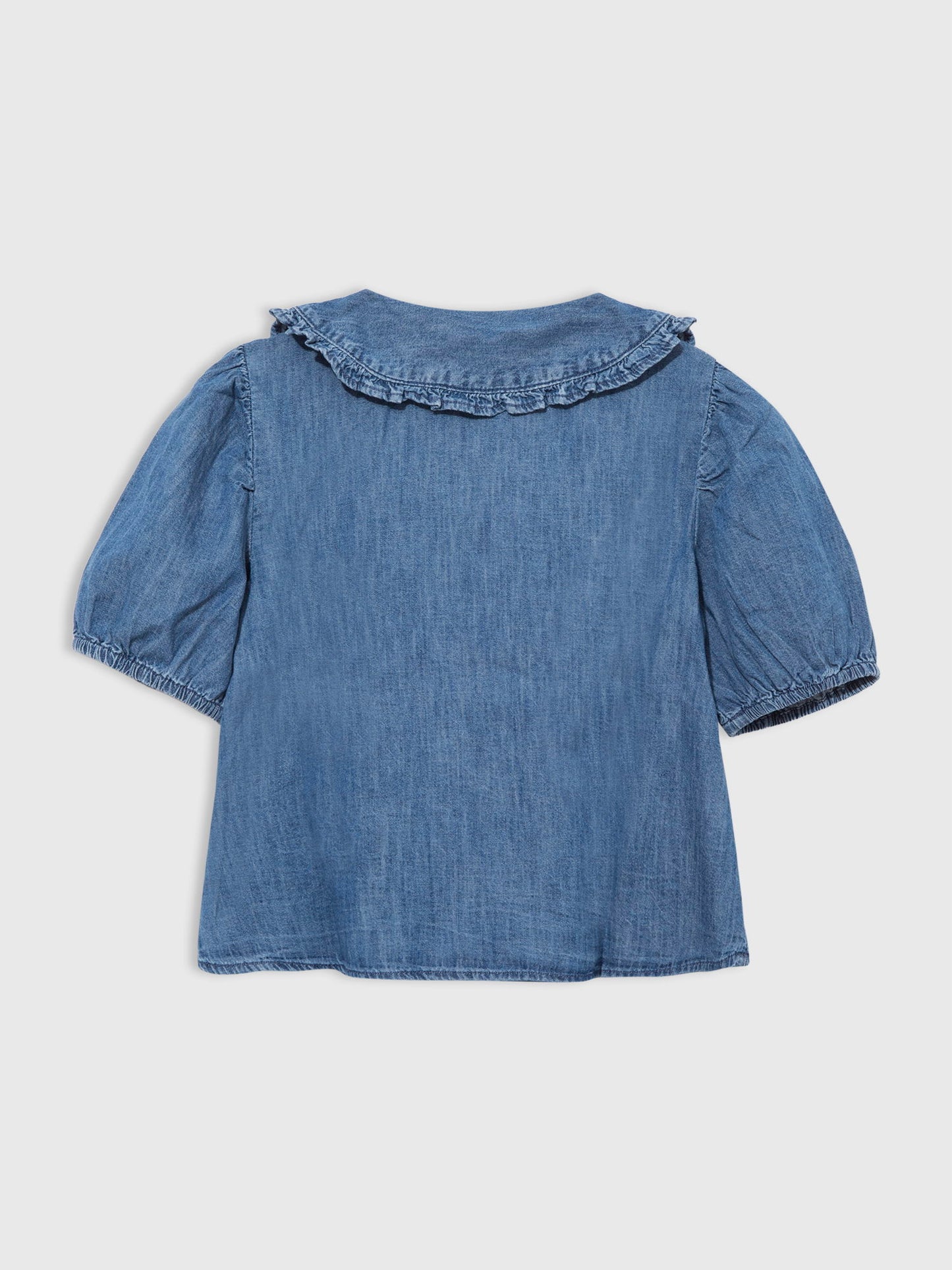Koyu Mavi Fırfır Yakalı Denim Gömlek