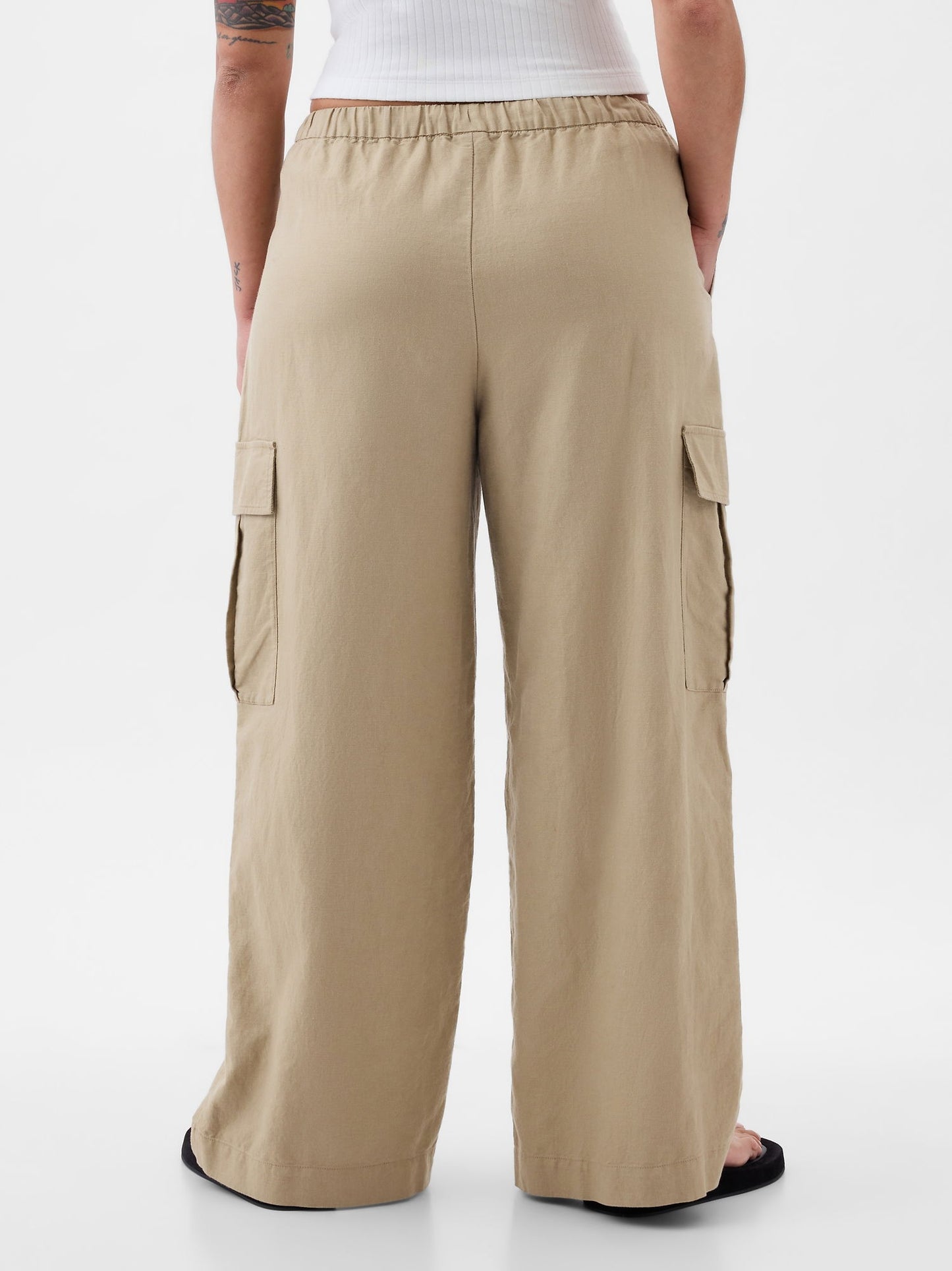 Bej Keten Karışımlı Pull-on Kargo Pantolon