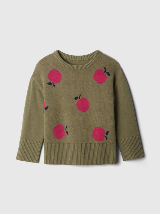Haki Babygap 24/7 Split-hem Intarsia Kazak