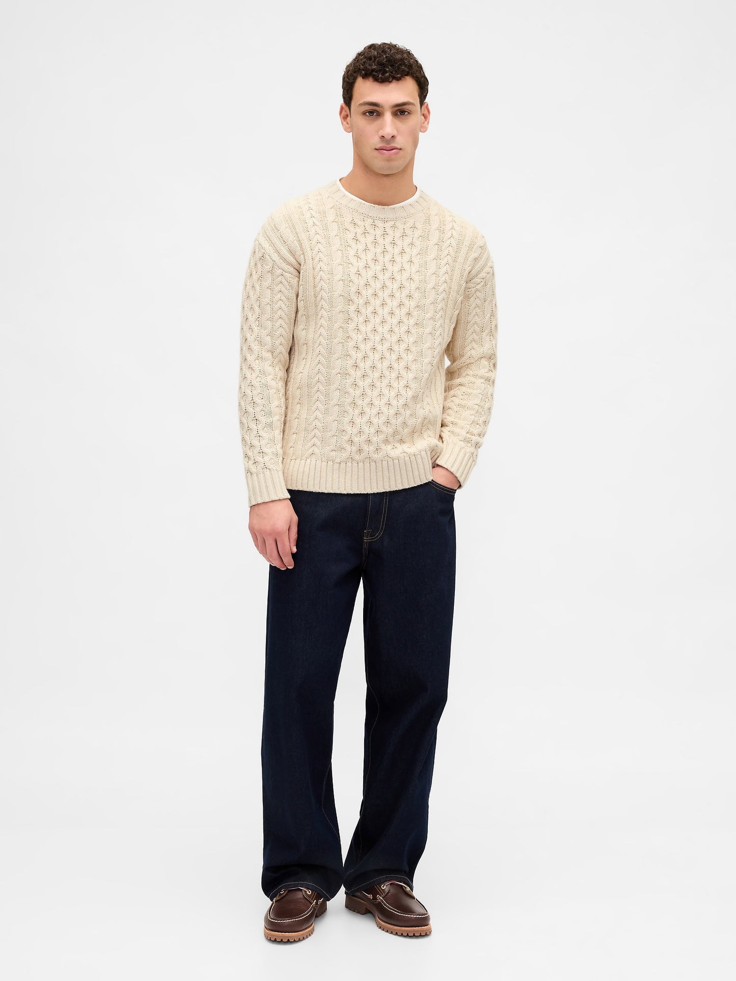 Bej Relaxed Cable-knit Kazak