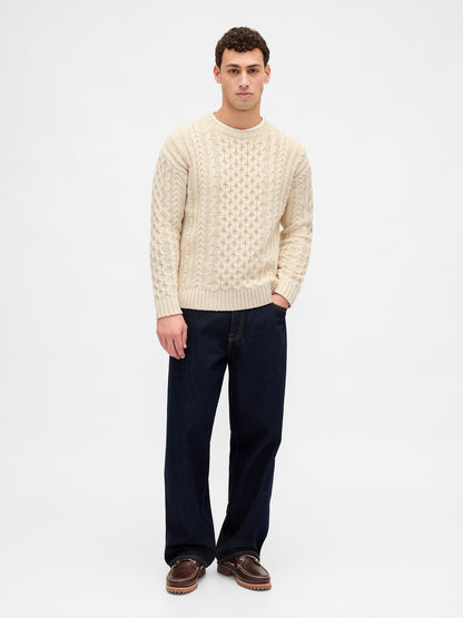 Bej Relaxed Cable-knit Kazak
