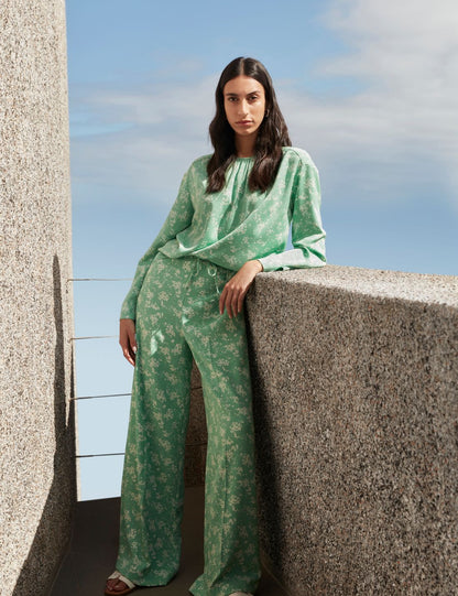 Çiçek Desenli Wide Leg Pantolon