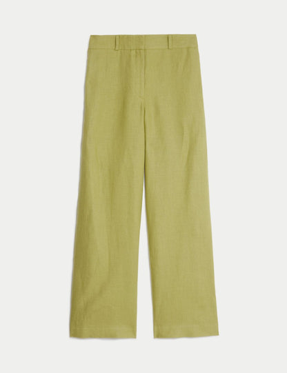 Yüksek Bel Wide Leg Saf Keten Pantolon