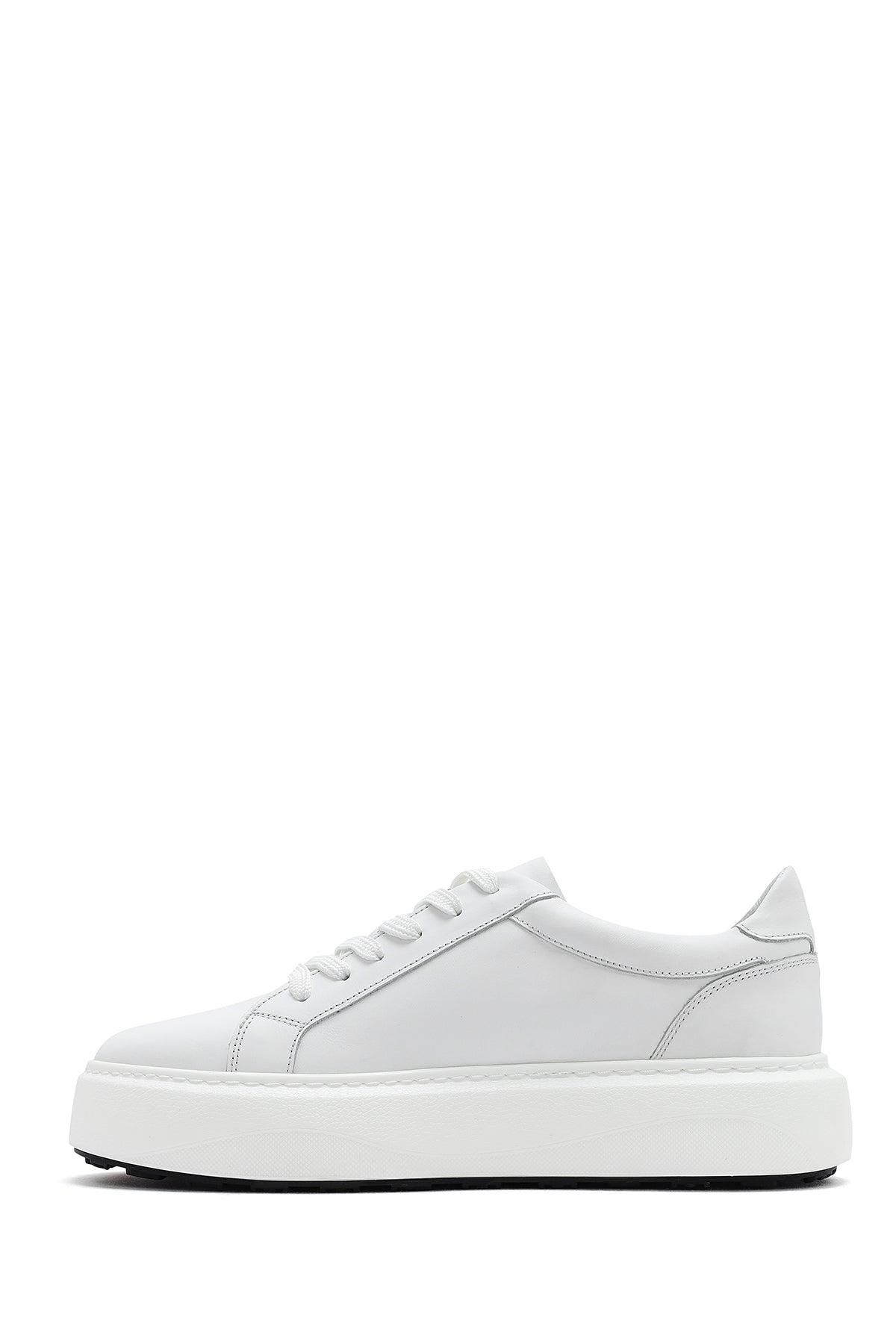 Erkek Beyaz Bağcıklı Kalın Tabanlı Deri Sneaker