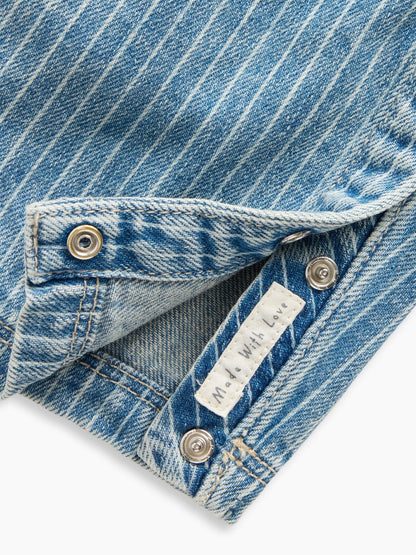 Mavi Denim Çizgili Utility Tulum