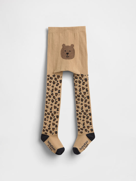 Kahverengi Leopar Bear Baskılı Külotlu Çorap