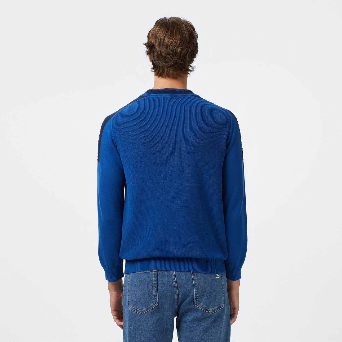 Lacoste Erkek Classic Fit Bisiklet Yaka Renk Bloklu Mavi Kazak