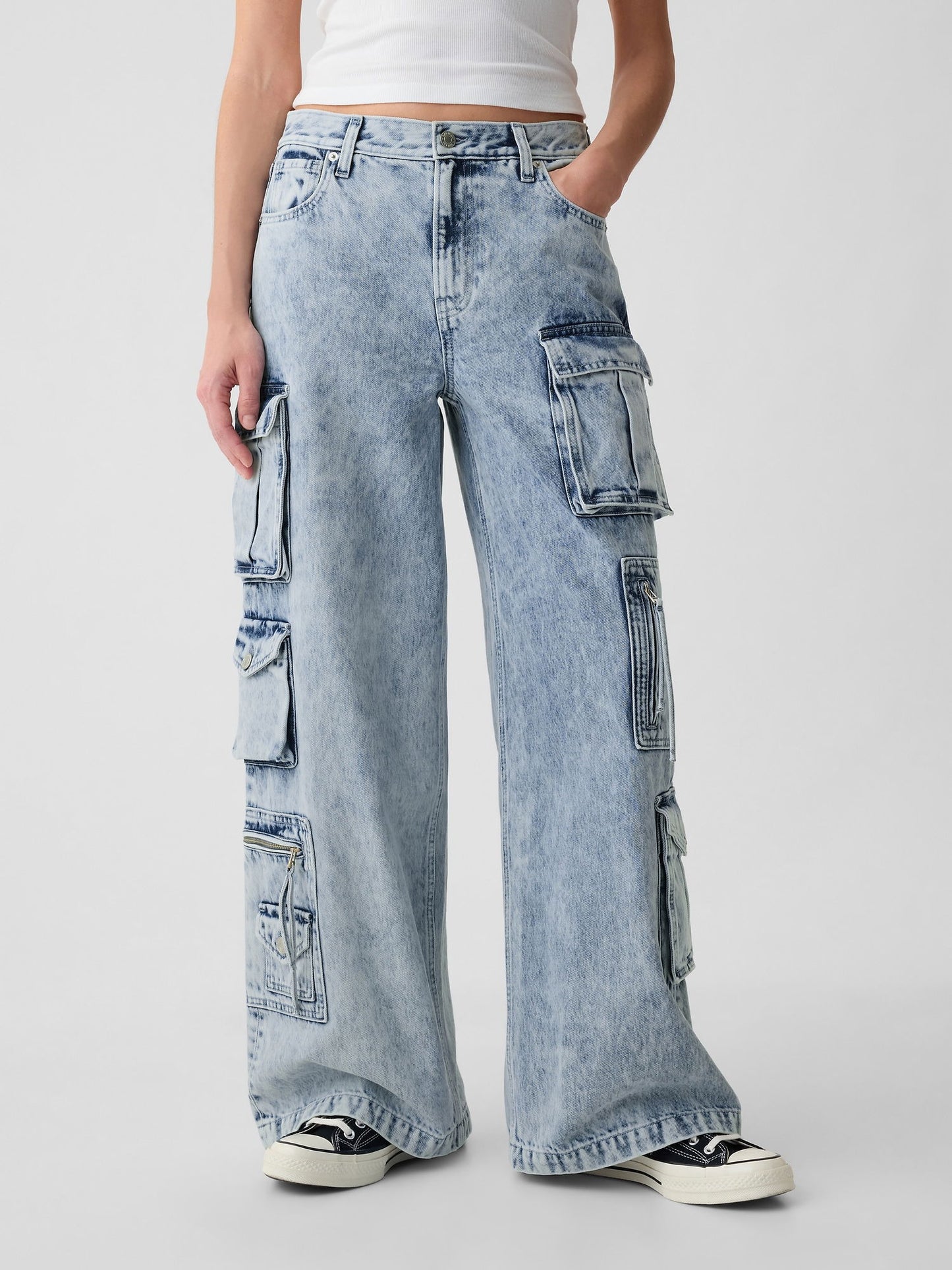 Mavi Mid Rise Kargo Baggy Jean Pantolon