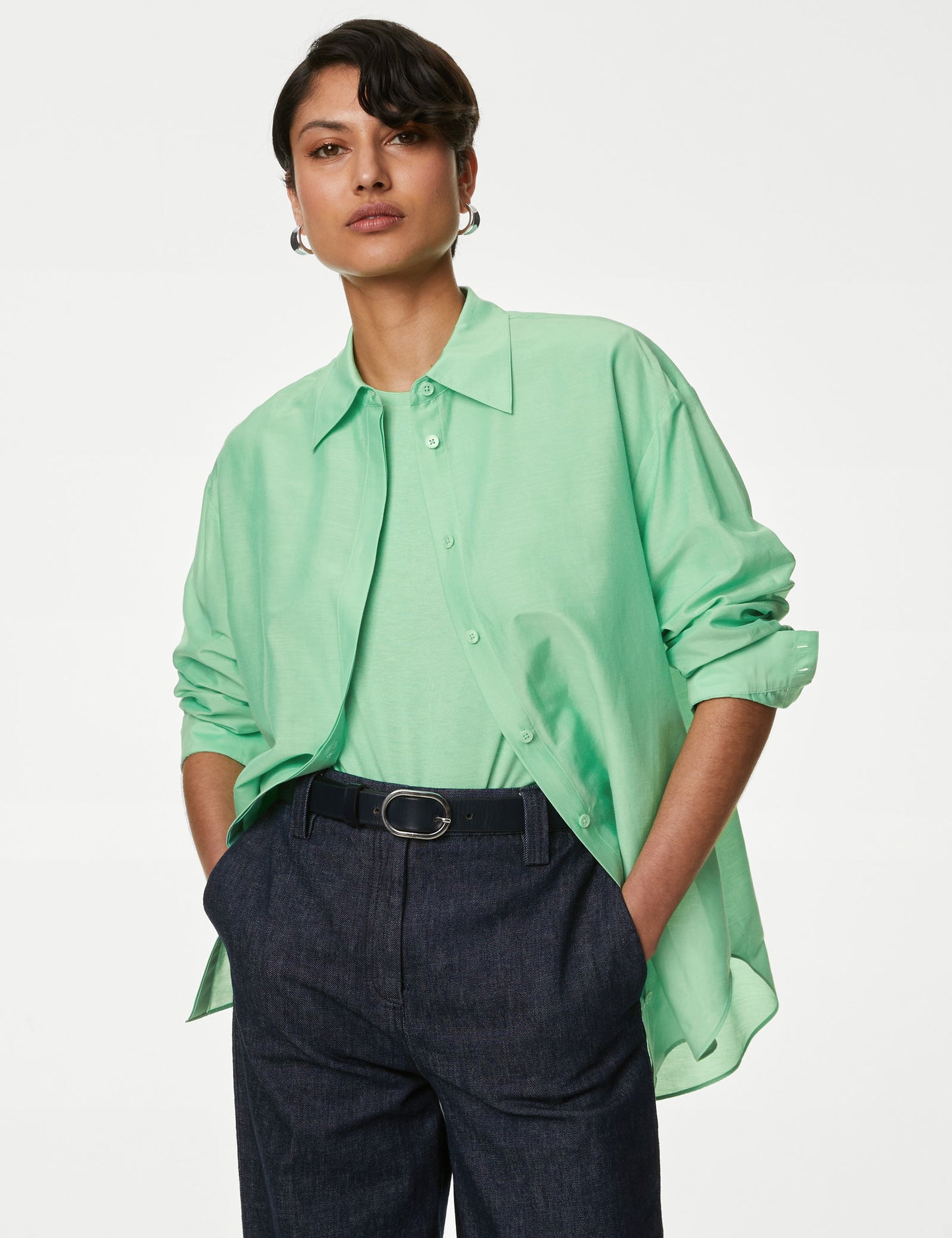 Relaxed Fit Uzun Kollu Ipek Gömlek