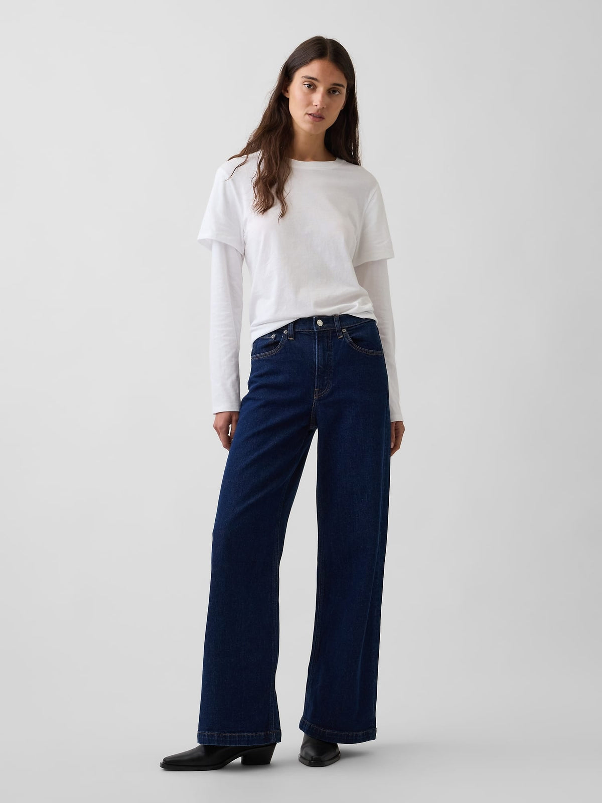 Koyu Mavi High Rise Stride Wide-leg Jean Pantolon