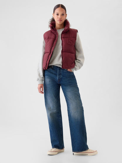 Bordo Gap Logo Geri Dönüştürülmüş Crop Puffer Şişme Yelek