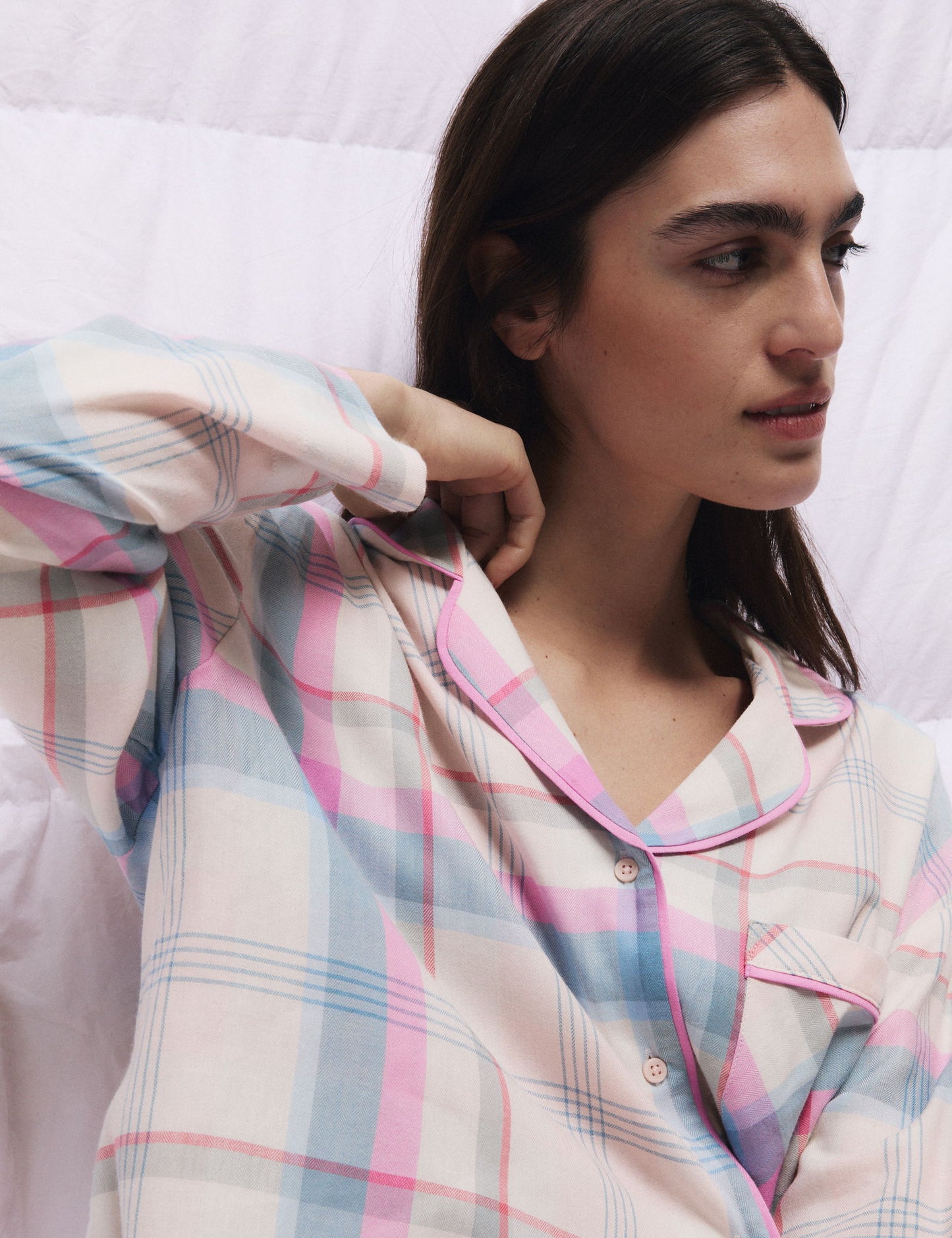 Pamuk Karışımlı Kareli Pijama Üstü