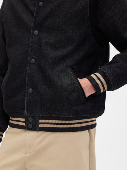 Siyah Oversized Varsity Denim Ceket
