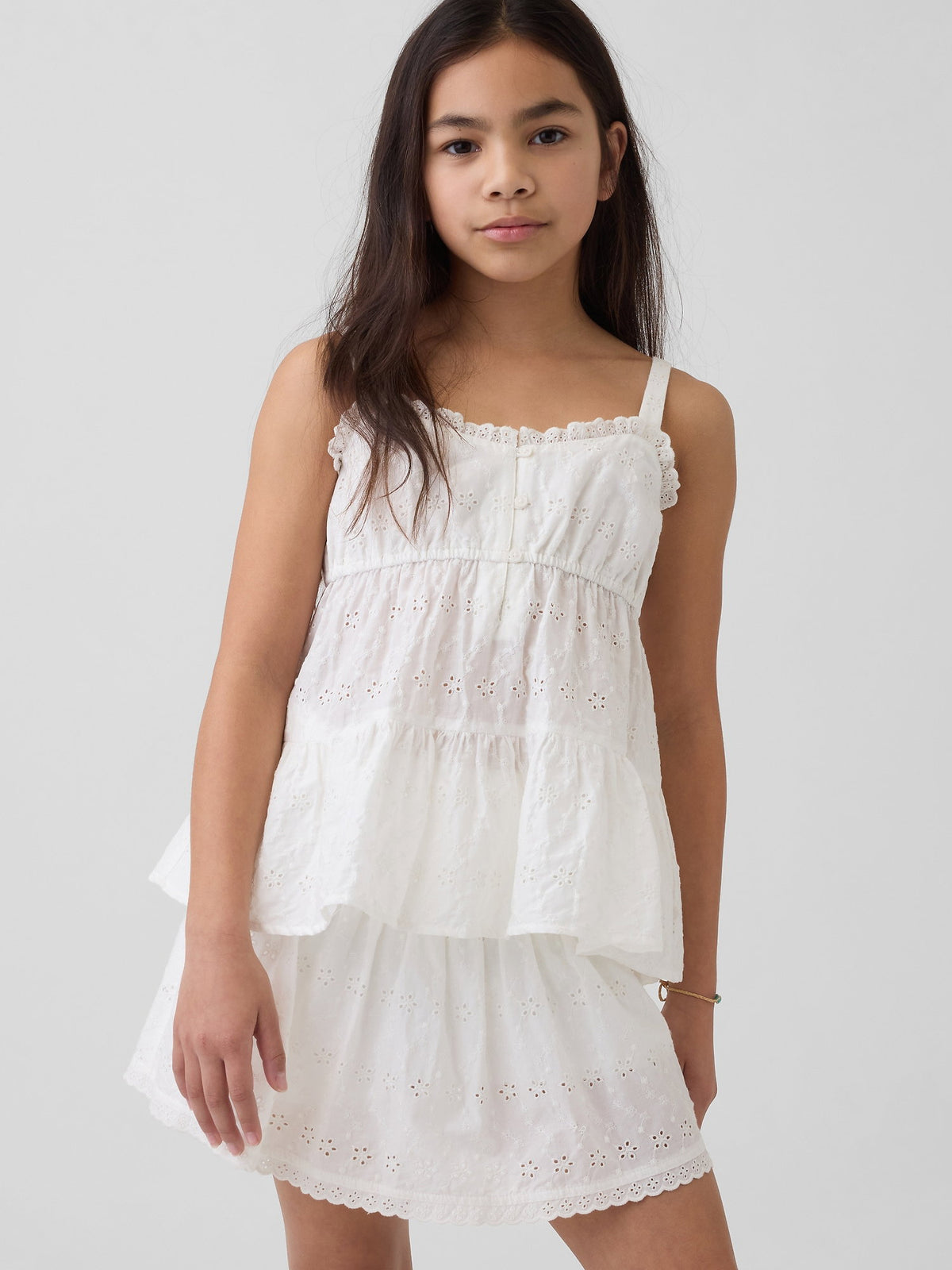 Beyaz Tiered Eyelet Tank Bluz