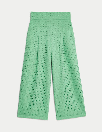 Saf Pamuklu Wide Leg Kapri Pantolon
